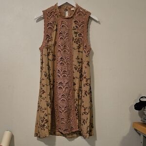 Entro Pink and Tan Lace Mini Dress